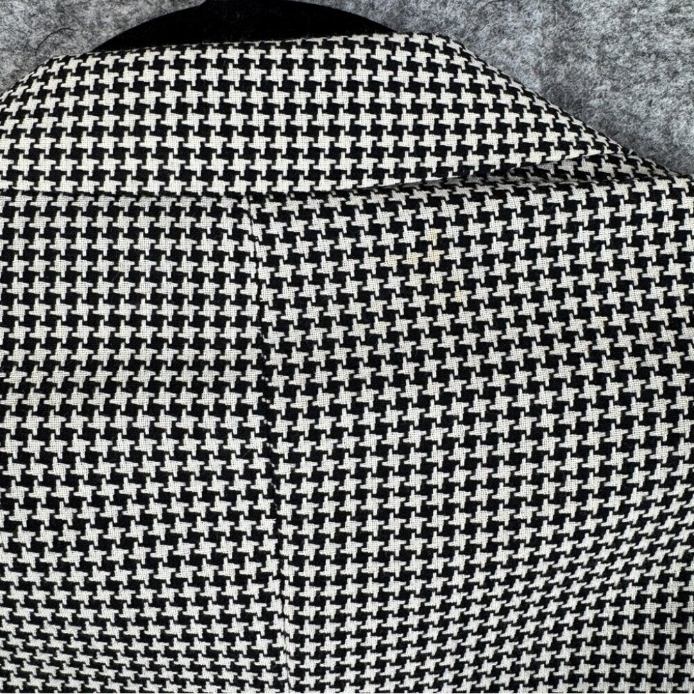 Vintage Black White Wool Houndstooth Checkered Academia Double Breasted Blazer - Picture 12 of 16